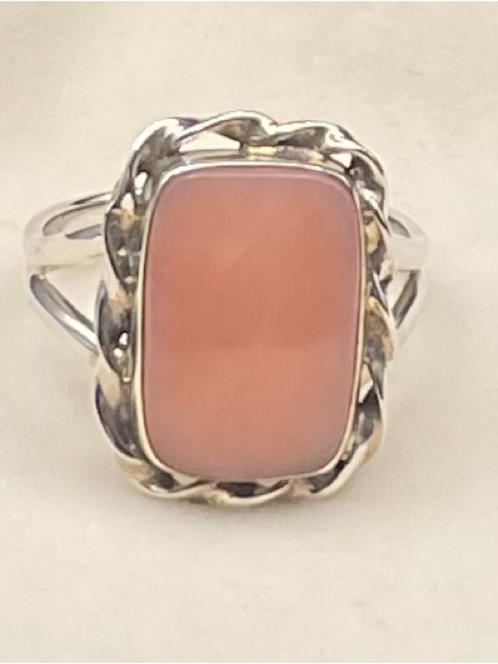 Vintage 925 Sterling silver pink opal statement ring size 9